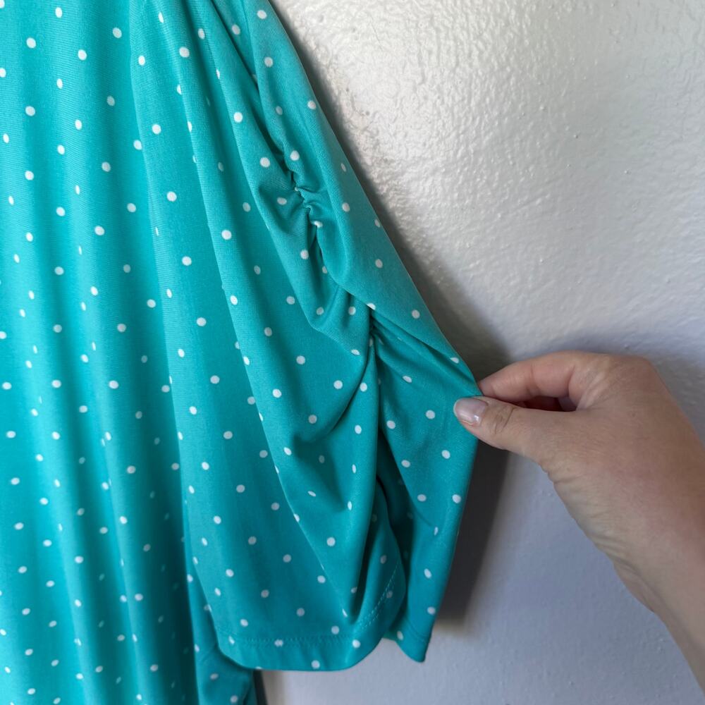Susan Graver turquoise white polka dot pattern scoop neck top Size 3X - Picture 5 of 9